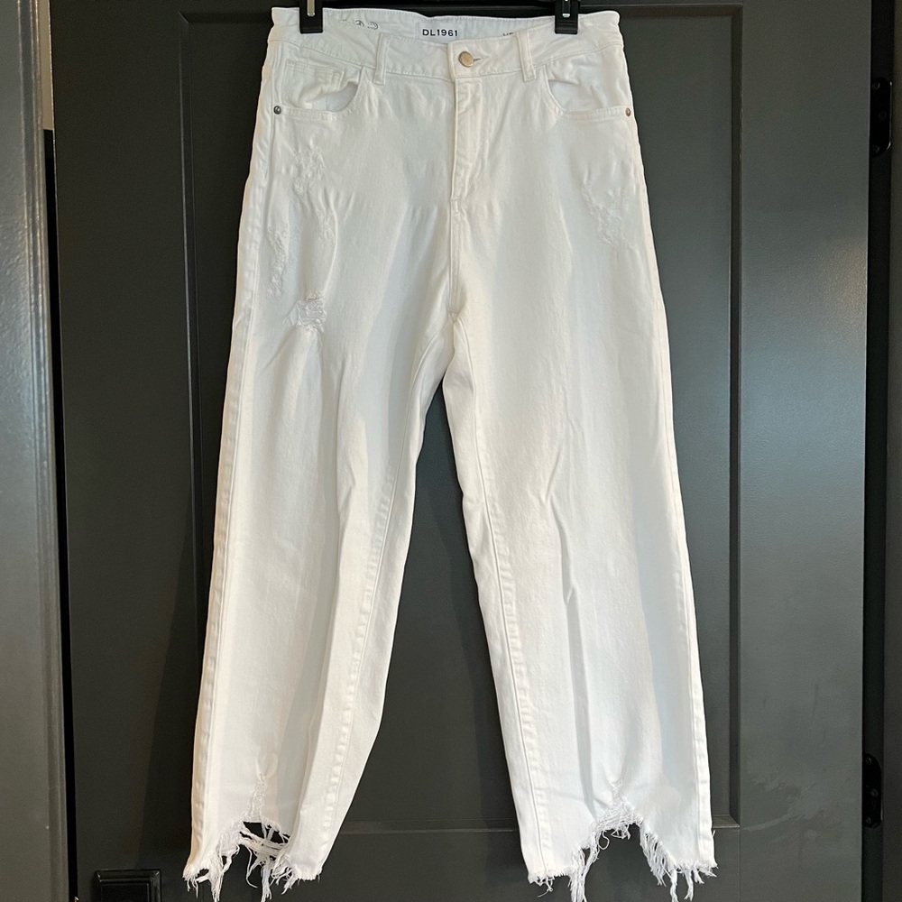 DL1961 Distressed Hepburn wide leg size 28 jeans WHITE
